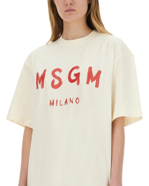 ワンピース MSGM SHORT DRESS WITH LOGO MSGM Short Dress With Logo in White | Lyst Canada