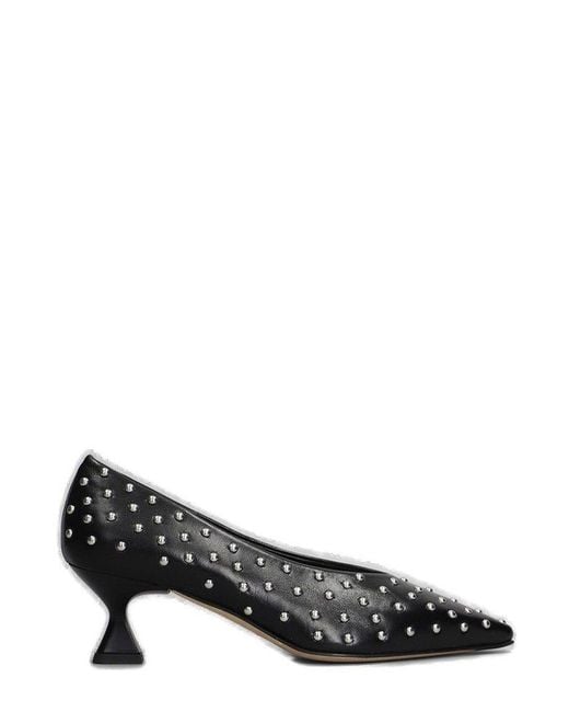 The Seller Black Stud-Embellished Pointed-Toe Pumps