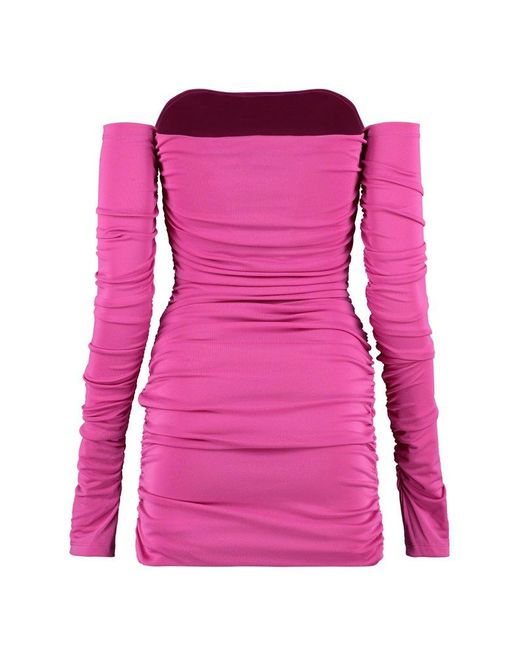 ANDAMANE Pink Off-shoulder Ruched Midi Dress
