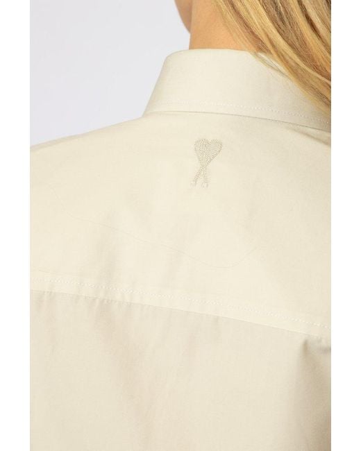 AMI Natural Paris De Coeur Embroidered Long-sleeved Shirt