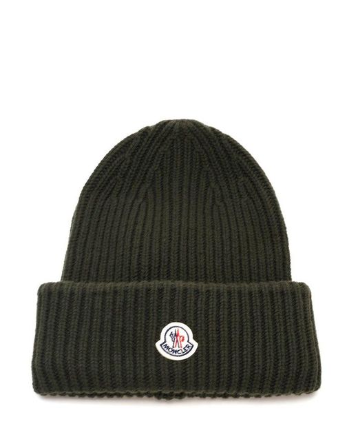 Moncler Green Logo Patched Ribbed Beanie for men