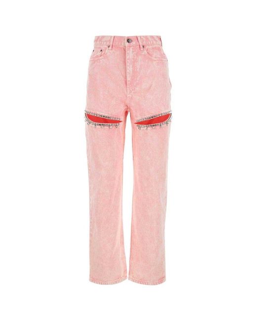 Area Pink Embellished High-waist Straight-leg Jeans