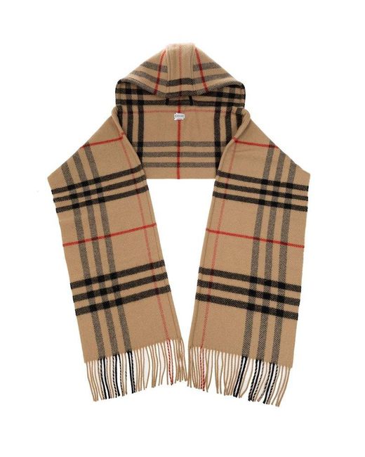 Burberry Brown Check Wool Cashmere Hooded Scarf
