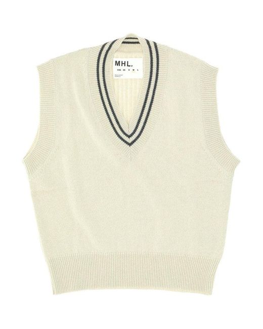 Margaret Howell Wool V-neck Sleeveless Sweater in White | Lyst