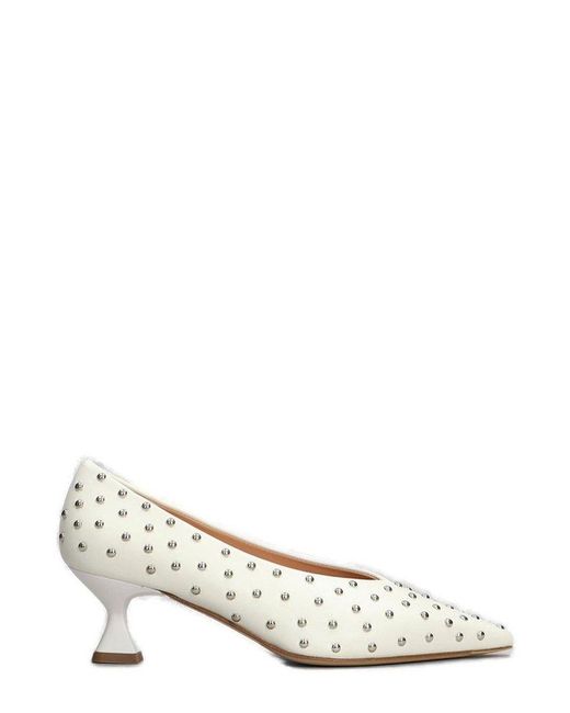 The Seller White Stud-Embellished Pointed-Toe Pumps