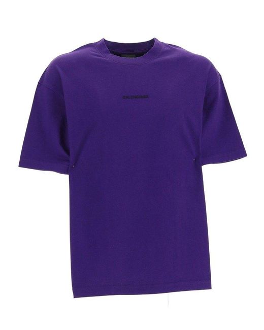 Balenciaga Purple Logo-printed Crewneck T-shirt for men