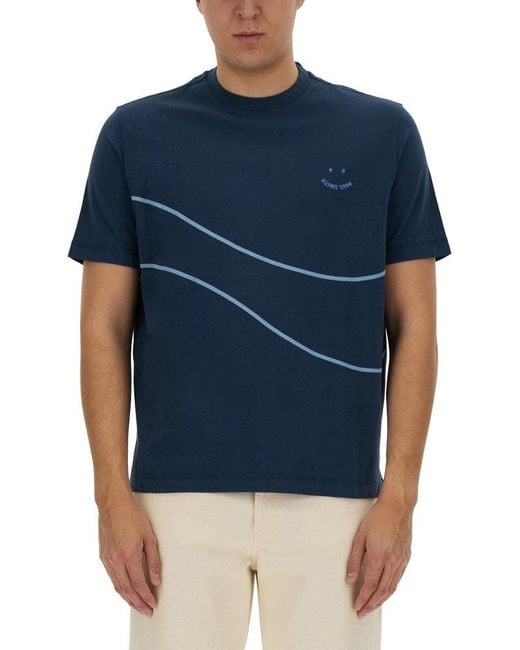 PS by Paul Smith Blue Logo Detailed Crewneck T-shirt for men