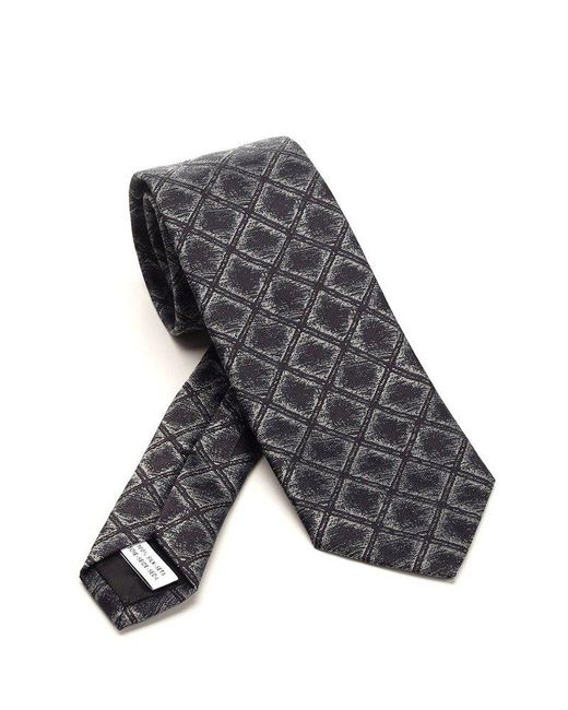 Ferragamo Gray Check Printed Tie for men