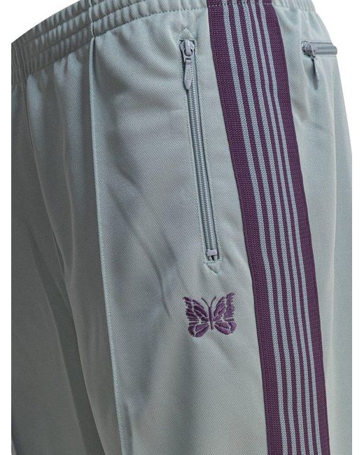 Needles Gray Butterfly-Embroidered Stripe Detailed Track Pants for men