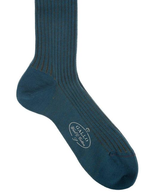 Gallo Blue Ribbed Knee-High Socks for men