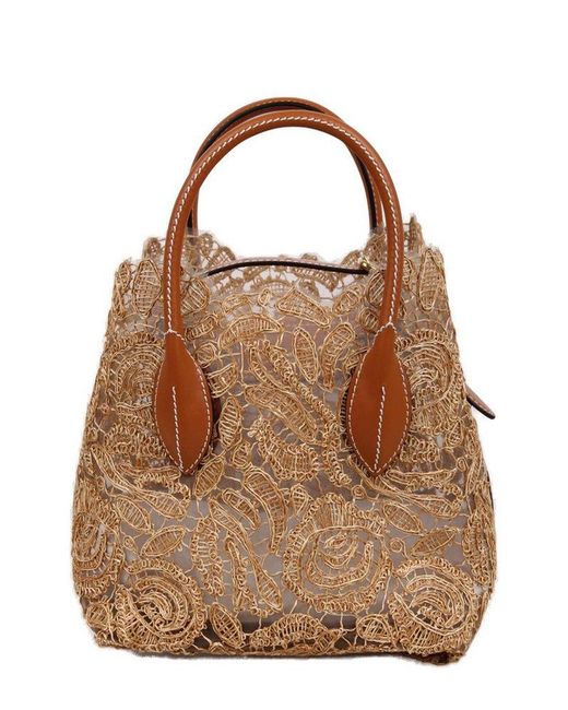 Ermanno Scervino Mini Maggie Lace Open Top Tote Bag in Brown Lyst UK