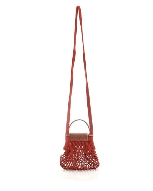 Longchamp Red Le Pliage Filet Strapped Mini Shoulder Bag