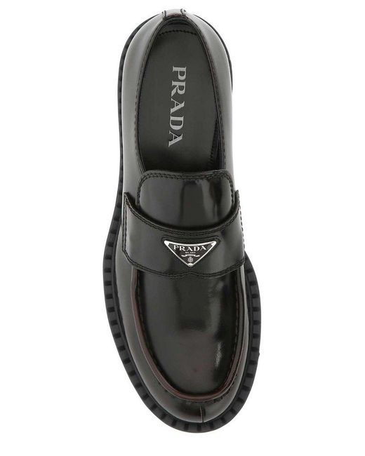 Prada Black Logo Plaque Slip-on Loafers for men