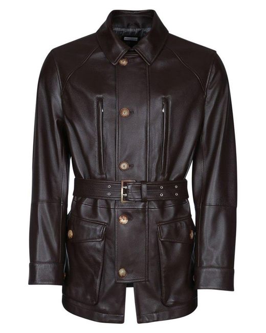 Brunello Cucinelli Black Polished Belted Parka for men