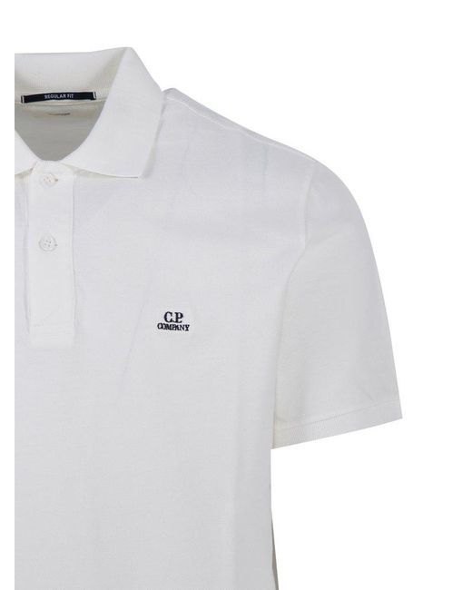 C P Company White Logo Patch Polo Shirt for men