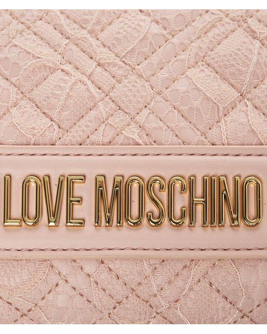Love Moschino Pink Lace Detailed Quilted Shoulder Bag