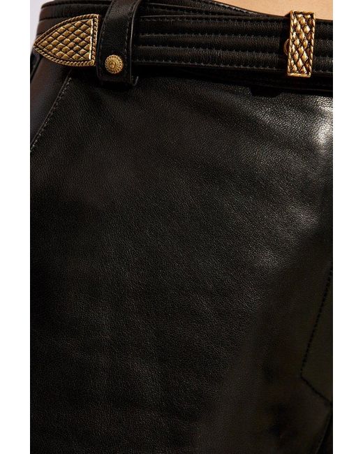 Balmain Black Leather High-rise Trousers,