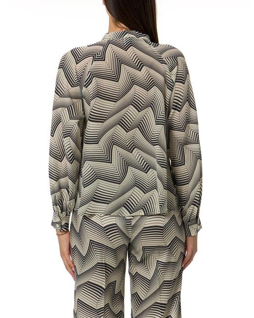 Marella Gray Lush Foliage Printed Tie-Up Collor Blouse