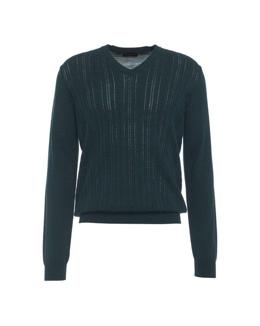 Roberto Collina Blue Knit Sweater V-Neck Knit Sweater for men