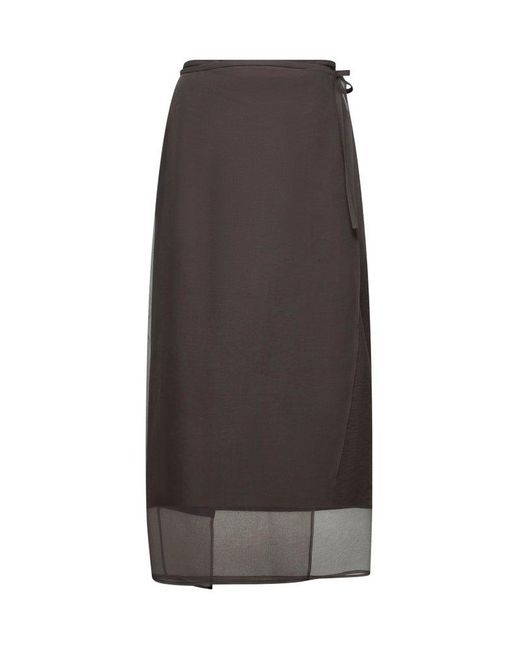 Brunello Cucinelli Brown Twill And Georgette Pareo Skirt