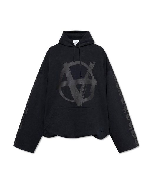 Vetements Blue Logo Printed Drawstring Hoodie for men
