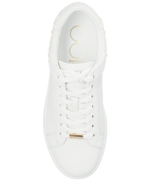 Jimmy Choo White Rome/F Pearl-Embellished Sneakers