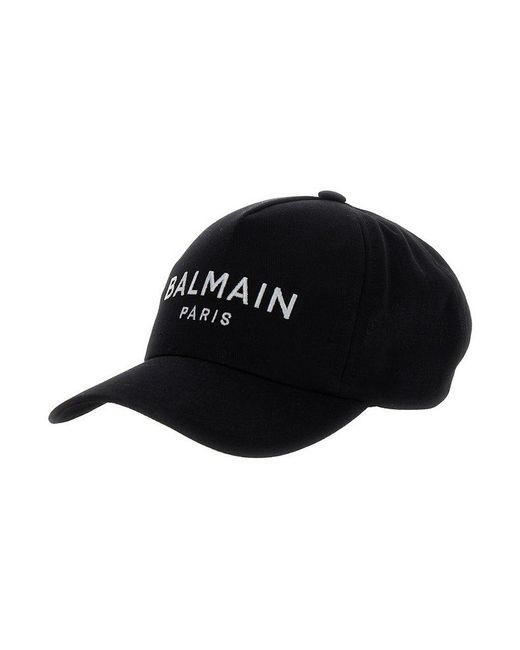 Balmain Black Baseball Cap With Logo Embroidery for men