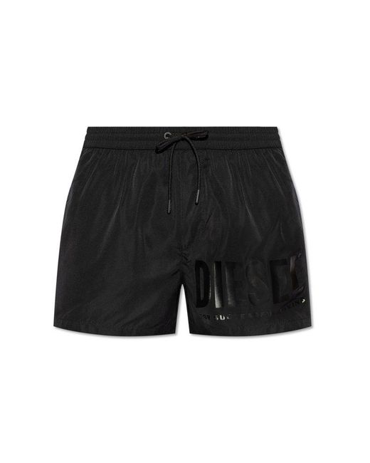 DIESEL Black Mario-34-D-Core Logo Printed Drawstring Swim Shorts for men