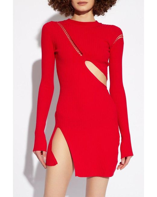 The Attico Red Asymmetrical Dress With Cutouts,