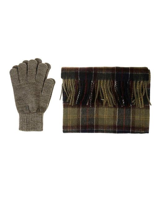 Barbour Black Tartan Scarf Glove Gift Set for men