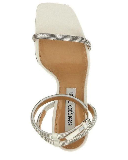 Sergio Rossi White Bridal Ankle Strap Embellished Sandals