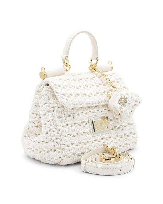 Dolce & Gabbana White Small Sicily Soft Crochet Shoulder Bag