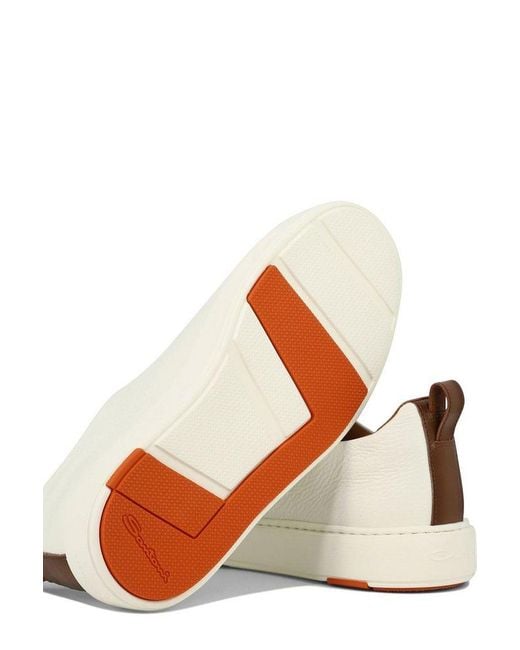 Santoni White Round Toe Slip-On Sneakers for men