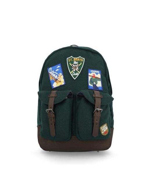 Mc2 Saint Barth Green Logo Embroidered Zip-up Backpack for men