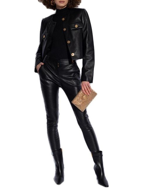 Versace Black Leather Trousers,