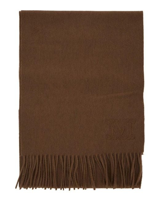 Max Mara Brown 'Dalia' Rectangular Scarf With Logo Embroidery On The F