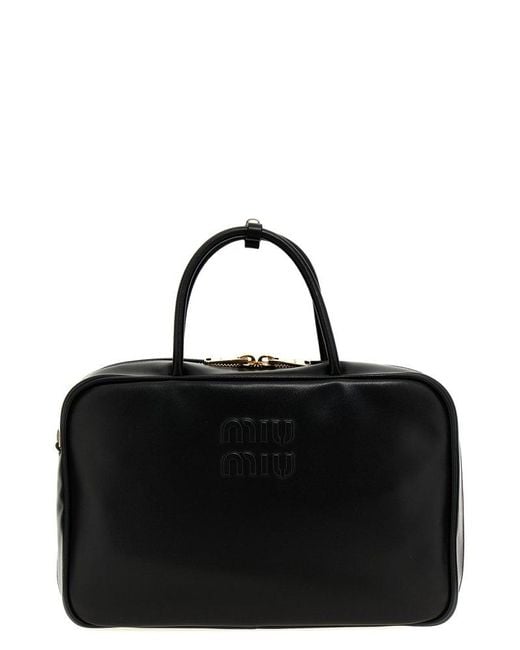 Miu Miu Black Logo-debossed Zipped Tote Bag