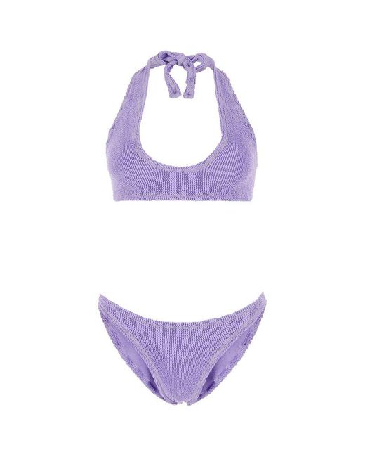 Reina Olga Purple Pilou Scrunch Halterneck Bikini Set