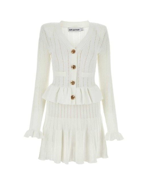 Self-Portrait White Short Pointelle Knit Dress