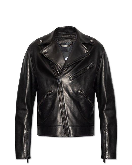 Versace Leather Biker Jacket in Black for Men | Lyst