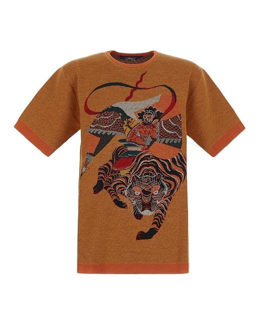Junya Watanabe Orange Samurai Intarsia T-shirt for men