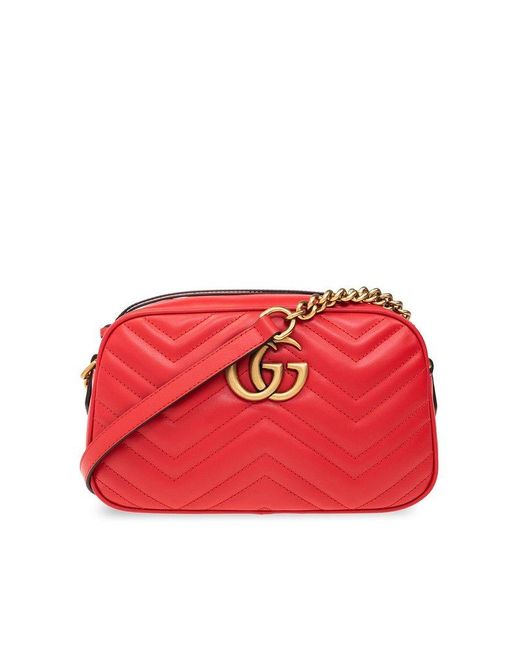 Gucci Red 'GG Marmont Small' Shoulder Bag