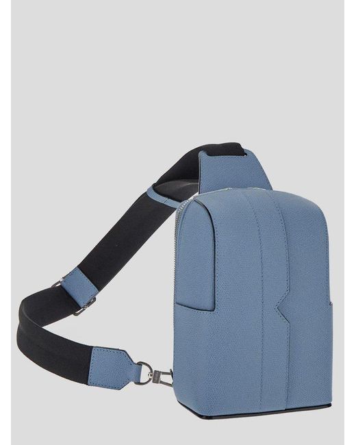 Valextra Blue V-line One Shoulder Mini Backpack for men