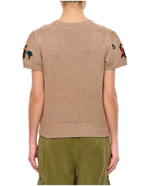 Polo Ralph Lauren Green Wool And Cotton Jacquadr Short Sleeve Pullover