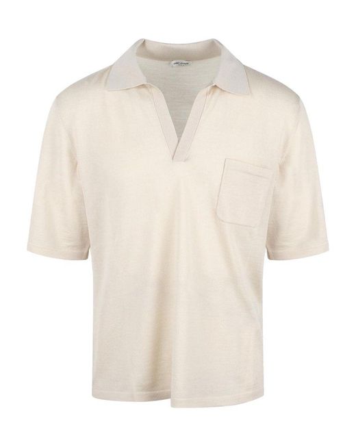 Saint Laurent White Cassandre Short-sleeved Polo Shirt for men