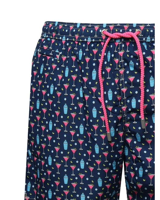 Mc2 Saint Barth Blue Pattern-Printed Drawstring Swim Shorts for men