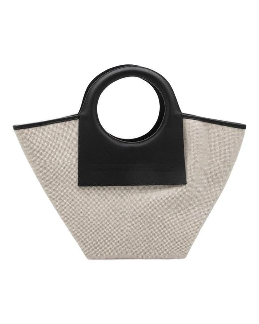 Hereu Beige And Black Leather And Canvas Cala Tote Bag