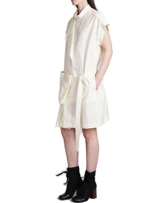 Lemaire White Belted Waist Pocket-detailed Mini Dress