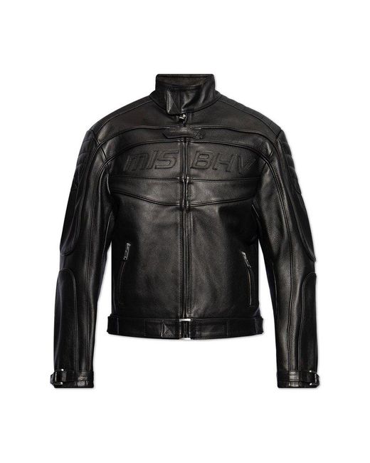 M I S B H V Black Leather Jacket By for men
