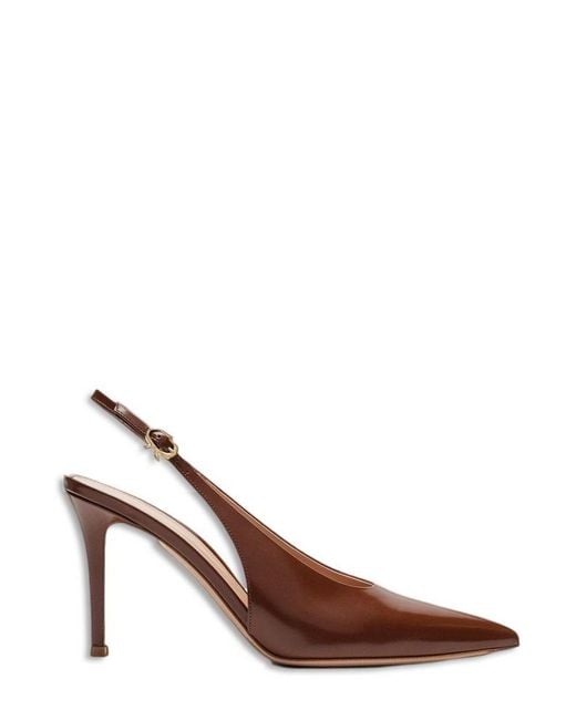 Gianvito Rossi Brown Robbie Kitten Heel Slingback Pumps